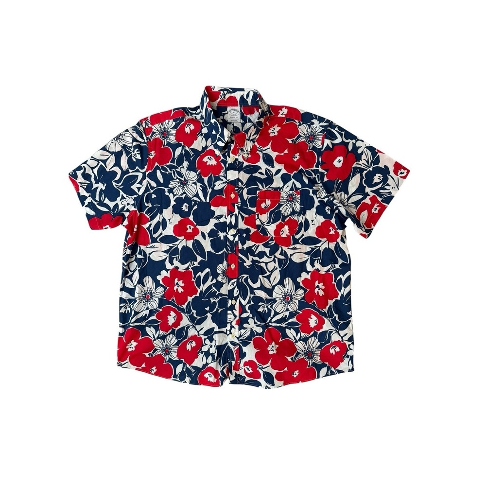 Brooks Brothers Regent Fit Short Sleeve Button Floral Shirt Men's Size XL